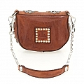 DAFNE DECORATED LATCH FRONT SHOULDER BAG W CHAIN IN COGNAC