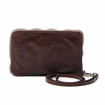 LARGE LEATHER WALLET, DOCUMENT CARRIER WITH STRAP IN MORO