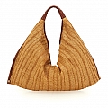 ATENA HOBO BAG IN RAFIA & COGNAC LEATHER