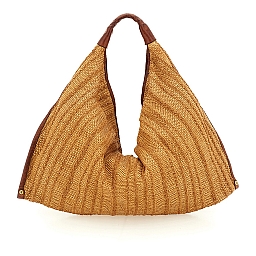 ATENA HOBO BAG IN RAFIA & COGNAC LEATHER