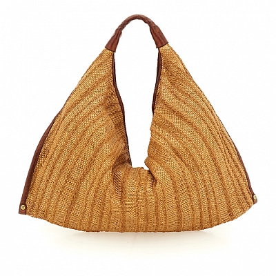 ATENA HOBO BAG IN RAFIA & COGNAC LEATHER