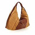 ATENA HOBO BAG IN RAFIA & COGNAC LEATHER