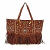 CARMEN DECORATED FRING SHOPPER IN COGNAC