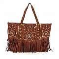 CARMEN DECORATED FRING SHOPPER IN COGNAC