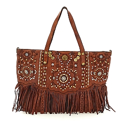CARMEN DECORATED FRING SHOPPER IN COGNAC
