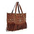 CARMEN DECORATED FRING SHOPPER IN COGNAC