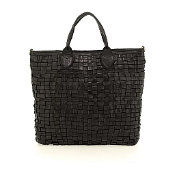 WOVEN SHOPPER TOTE IN BLACK