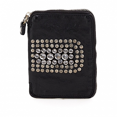 LISA ZIP AROUND WALLET WITH STUDS AND CRYSTALS IN BLACK