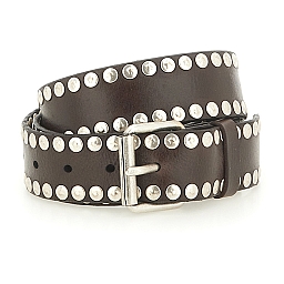 SILVER  STUDDED LEATHER BELT IN MORO BROWN