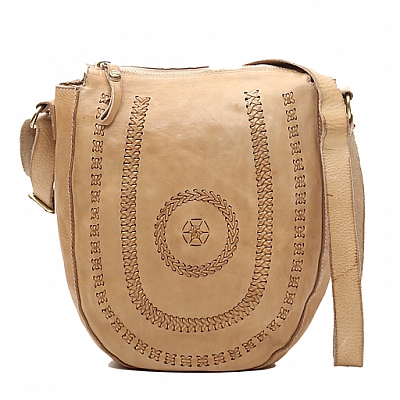 BLEACHED LACED LEATHER CROSSBODY IN BEIGE