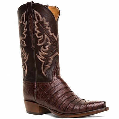 MENS ULTRA BELLY CAIMAN CROCODILE BOOTS IN BARREL BROWN