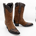 AURORA CHOC SUEDE, TOOLED AND LACED WESTERN BOOTS