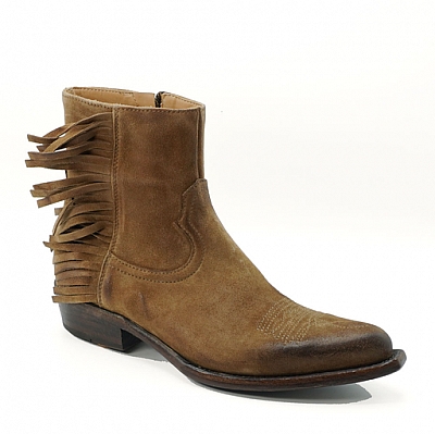 BRISEIS FRINGED SIDE ZIP ANKLE BOOT IN CIGAR SUEDE