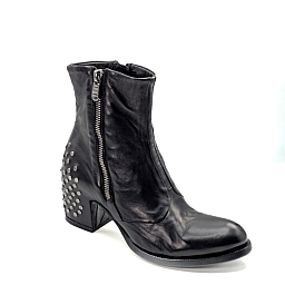 LYDIA SMOOTH BLACK STUDDED  HEEL ANKLE BOOTS