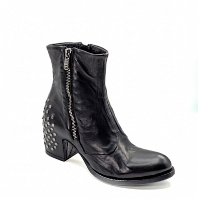 LYDIA SMOOTH BLACK STUDDED  HEEL ANKLE BOOTS