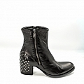 LYDIA SMOOTH BLACK STUDDED  HEEL ANKLE BOOTS