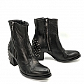 LYDIA SMOOTH BLACK STUDDED  HEEL ANKLE BOOTS