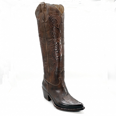 VIRGINIA SLIM TALL SNIP TOE WESTERN IN MORO BROWN BUFFALO