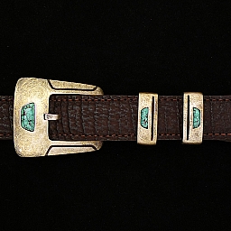 GILA 1” ANTIQUE SILVER AND TURQUOISE BUCKLE SET