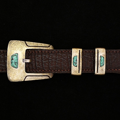 GILA 1” ANTIQUE SILVER AND TURQUOISE BUCKLE SET