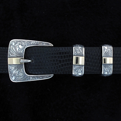 CLAY 1804 ENGRAVED WITH SMOOTH GOLD BAR BUCKLE SET