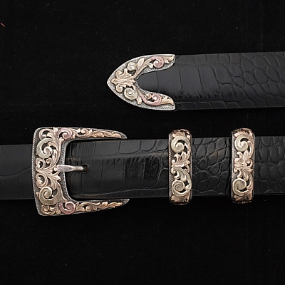 CLAY 1822 GOLD OVERLAY SCROLL BUCKLE SET