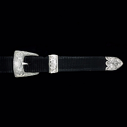 CLINT ORMS CLAY 1816 ENGRAVED THREE PIECE STERLING SILVER BUCKLE SET
