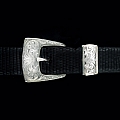 CLINT ORMS CLAY 1816 ENGRAVED THREE PIECE STERLING SILVER BUCKLE SET