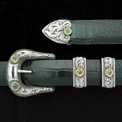 COLLIN 1830 W 14K FLOWERS SET WITH 3.5 MM EMERALDS, ENGRAVED