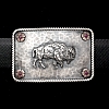 HAMMERED STERLING ROPE EDGE BISON BUCKLE WITH 3MM RUBIES SET IN 14K ROSE GOLD