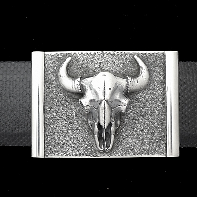 KNOX 1601 BISON SKULL ON WHEATGRASS TROPHY BUCKLE