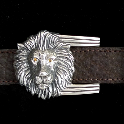 LION 4PC STERLING BUCKLE SET WITH SPESSARTITE EYES