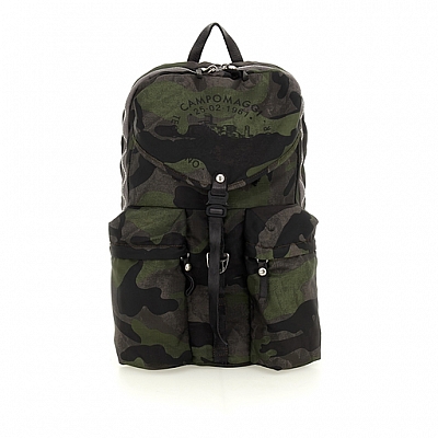 CAMO NYLON AND LEATHER BACKPACK