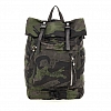 CAMO NYLON AND LEATHER ROLL TOP BACKPACK