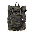 CAMO NYLON AND LEATHER ROLL TOP BACKPACK