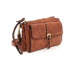 CROSSBODY BUCKLE FRONT WALLET IN COGNAC