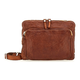 CROSSBODY DOCUMENT CARRIER IN COGNAC WASHED COWHIDE LEATHER