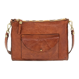 CROSSBODY FLAT POUCH FRONT ENV POCKET IN COGNAC