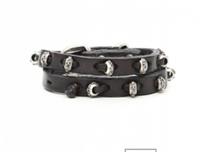 DOUBLE WRAP LEATHER BRACELET WITH PIERCED LACING IN GREY