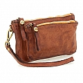 DOUBLE ZIP CROSSBODY POUCH IN COGNAC COWHIDE LEATHER
