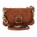 DOUBLE ZIP CROSSBODY POUCH IN COGNAC COWHIDE LEATHER
