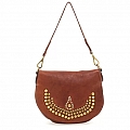 GLAM STUDDED SHOULDER SADDLE BAG IN COGNAC