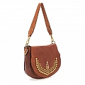 GLAM STUDDED SHOULDER SADDLE BAG IN COGNAC