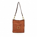 HERRINGBONE STRAW AND LEATHER CROSSBODY POUCH IN COGNAC