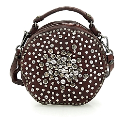 JEWELED ROUND CANTEEN BAG IN VINACCIA