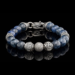 CELESTIAL DUMORTIERITE + STERLING + METEORITE 10MM BEADED BRACELET