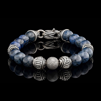 CELESTIAL DUMORTIERITE + STERLING + METEORITE 10MM BEADED BRACELET