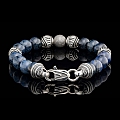CELESTIAL DUMORTIERITE + STERLING + METEORITE 10MM BEADED BRACELET