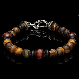 DRAGON FIRE II RED TIGER EYE AND ONYX BEADED BRACELET