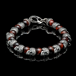 MOTIVATION STERLING SILVER SUGAR SKULL & RED TIGER EYE BRACELET